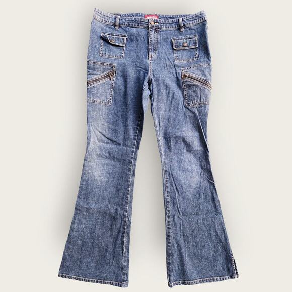 UnionBay Ladies Juniors Sz 17 Flare Split Hem Bareback Cargo Stretch Jeans VTG - Picture 1 of 9